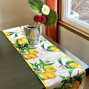 Elegant Vibrant Lush Mediterranean Lemons on Tree Blossoms 72" Table Runner New